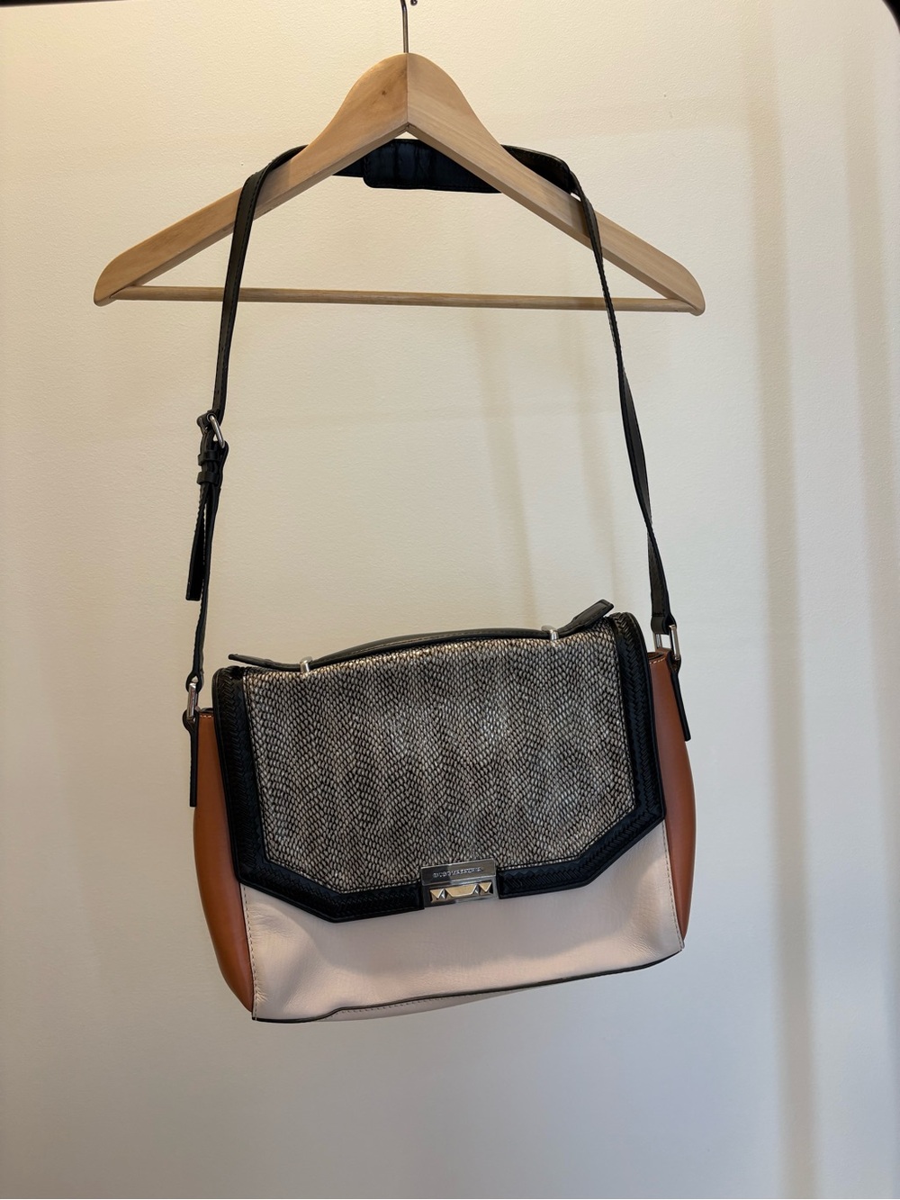 BCBGMaxAzria Colorblock Crossbody in Gray, Tan & Cream